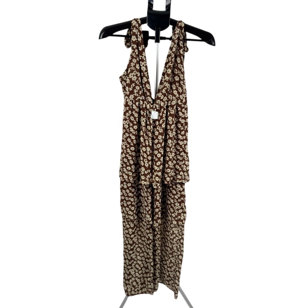 NWT Urban Outfitters Tie Straps Brown Floral Maxi Romper Boho‎ Cottagecore XS
